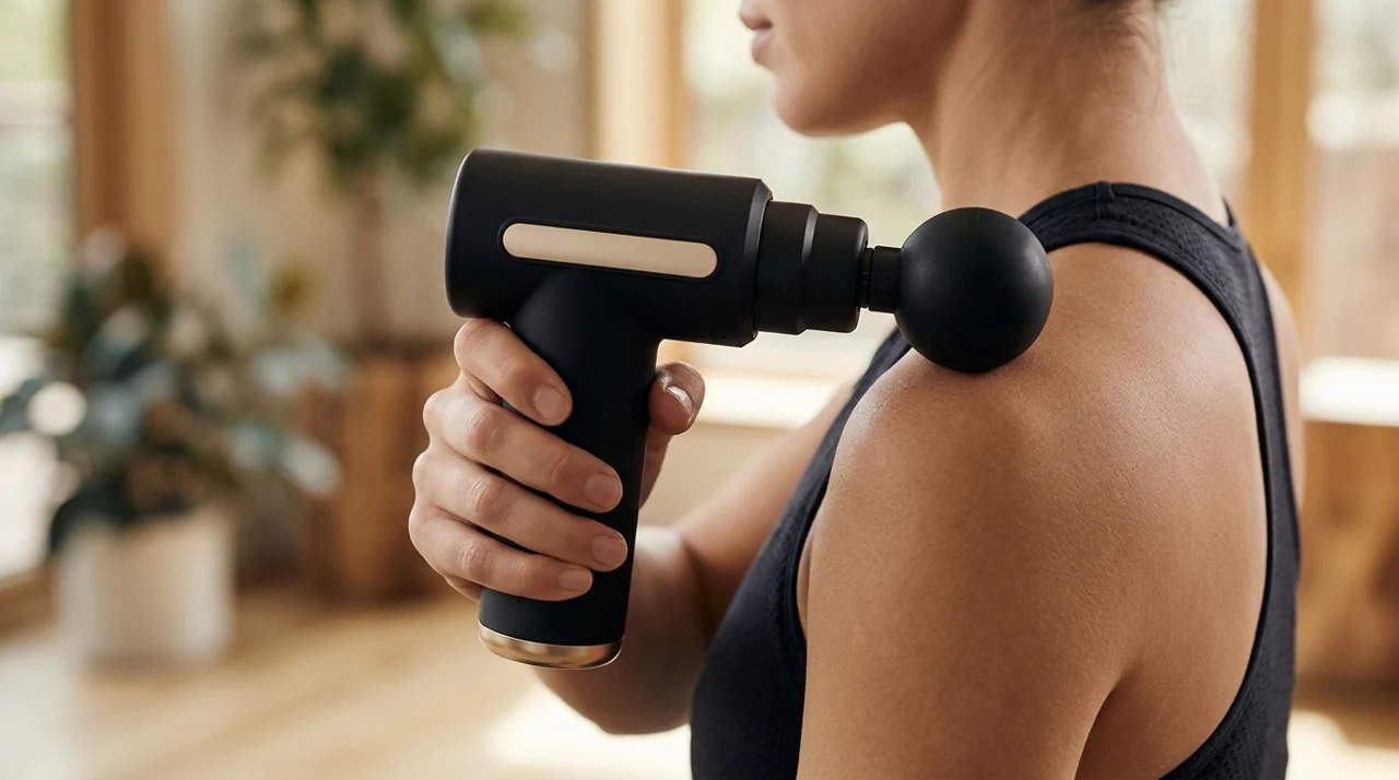 Masaje suave sobre la zona muscular del hombro